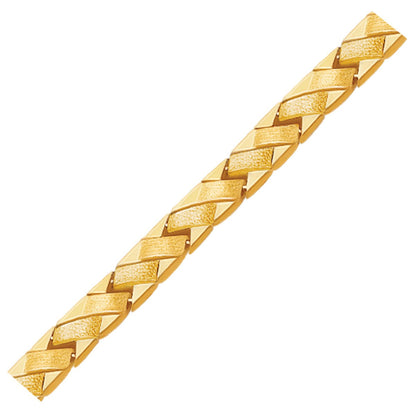 Pulsera de línea en oro amarillo de 14k con diseño de cesta elegante