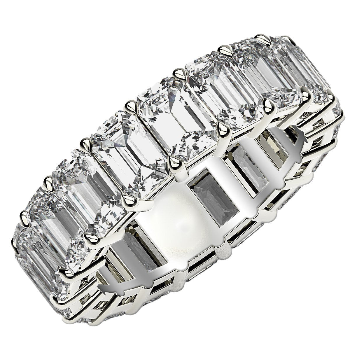 Anillo de eternidad de diamantes cultivados en laboratorio talla esmeralda en oro blanco de 14k (8 quilates totales FG/VS2)