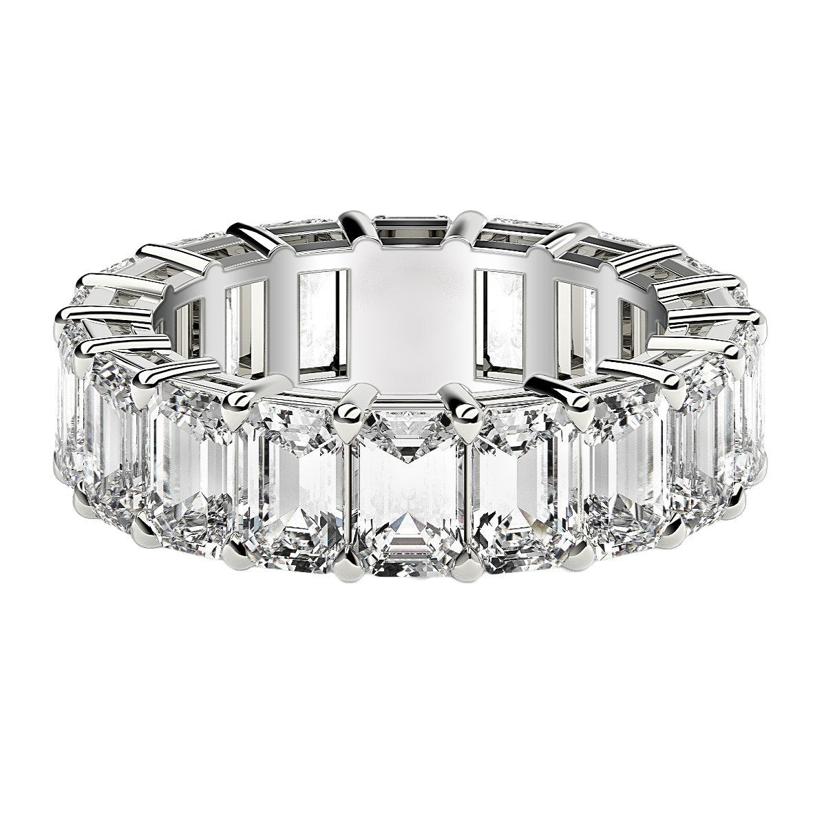 Anillo de eternidad de diamantes cultivados en laboratorio talla esmeralda en oro blanco de 14k (8 quilates totales FG/VS2)