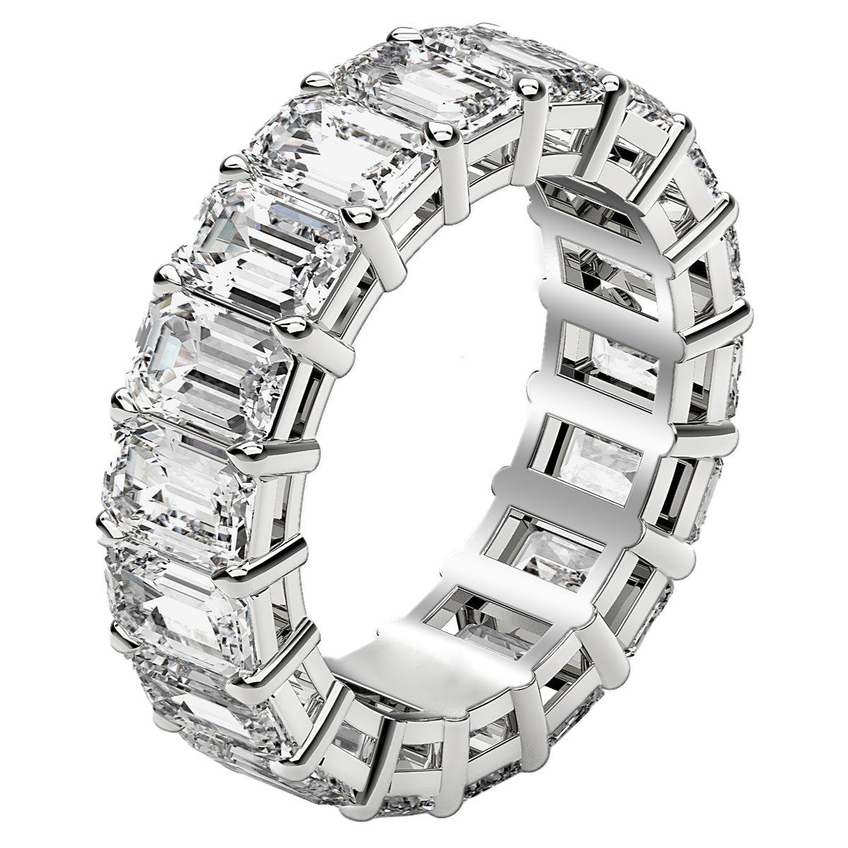 Anillo de eternidad de diamantes cultivados en laboratorio talla esmeralda en oro blanco de 14k (8 quilates totales FG/VS2)