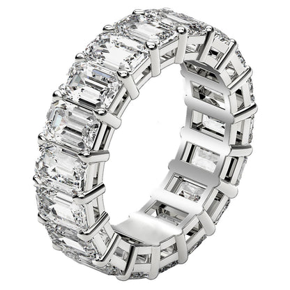 Anillo de eternidad de diamantes cultivados en laboratorio talla esmeralda en oro blanco de 14k (8 quilates totales FG/VS2)