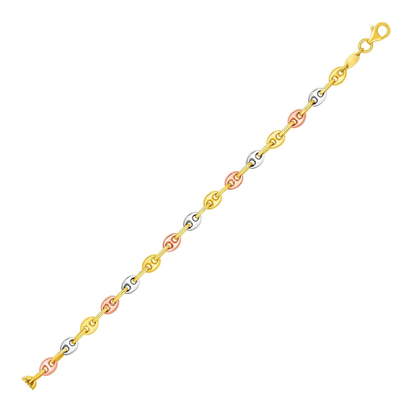 Tobillera de eslabones marineros de oro tricolor de 14k