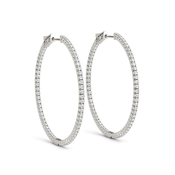 Pendientes de aro delgados de oro blanco de 14k con diamantes a doble cara (1 1/2 quilates en total)