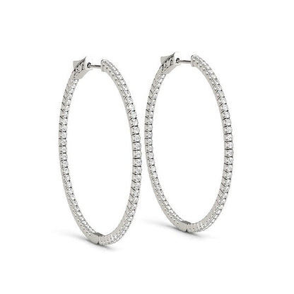 Pendientes de aro delgados de oro blanco de 14k con diamantes a doble cara (1 1/2 quilates en total)