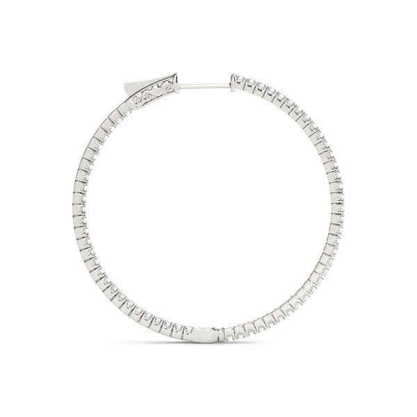 Pendientes de aro delgados de oro blanco de 14k con diamantes a doble cara (1 1/2 quilates en total)