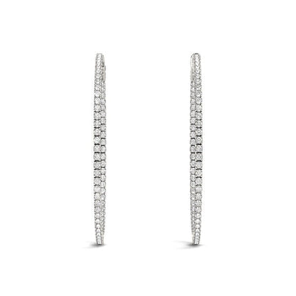 Pendientes de aro delgados de oro blanco de 14k con diamantes a doble cara (1 1/2 quilates en total)