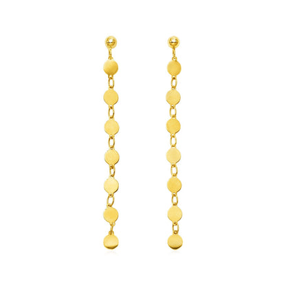Pendientes Colgantes de Oro Amarillo de 14k con Círculos Pulidos