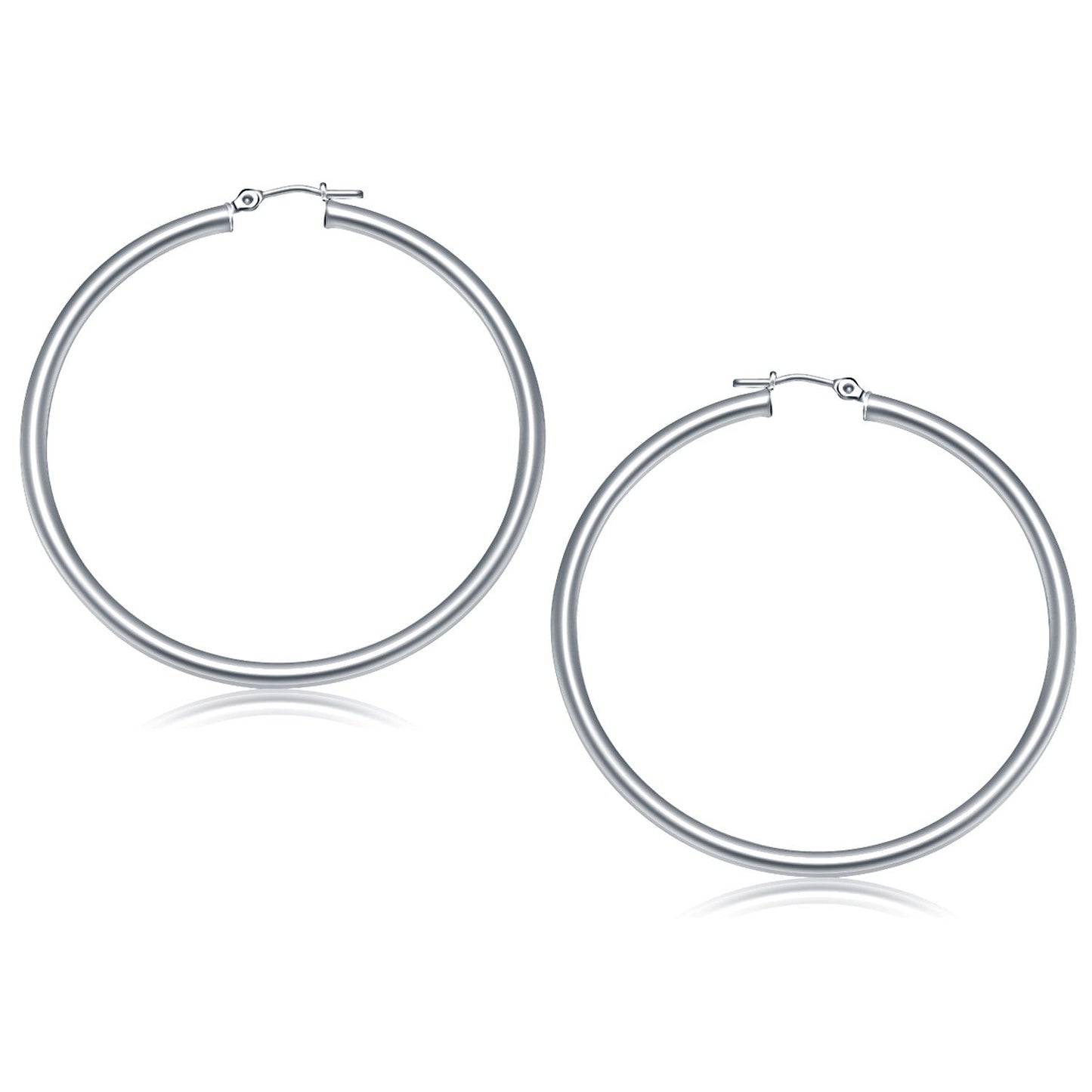 Pendientes de aro pulidos de oro blanco de 14k (50 mm)