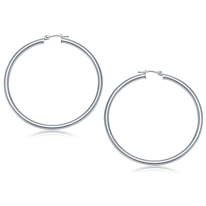 Pendientes de aro pulidos de oro blanco de 14k (50 mm)