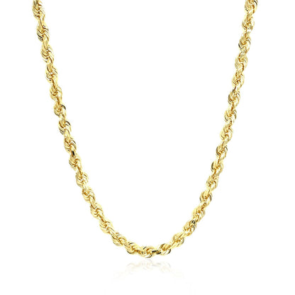 Cadena de soga sólida de oro amarillo de 10k de 3.5mm con corte de diamante