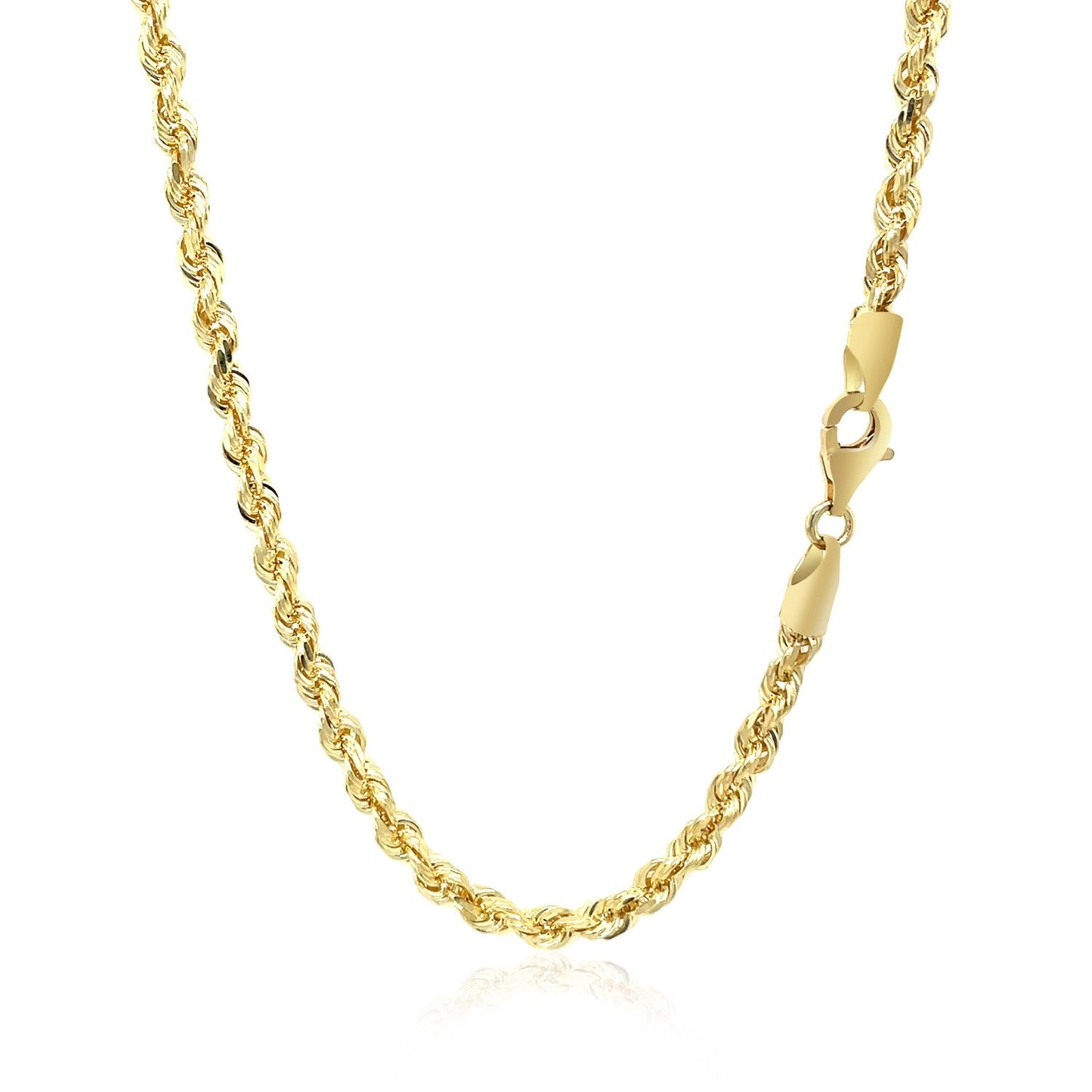 Cadena de soga sólida de oro amarillo de 10k de 3.5mm con corte de diamante