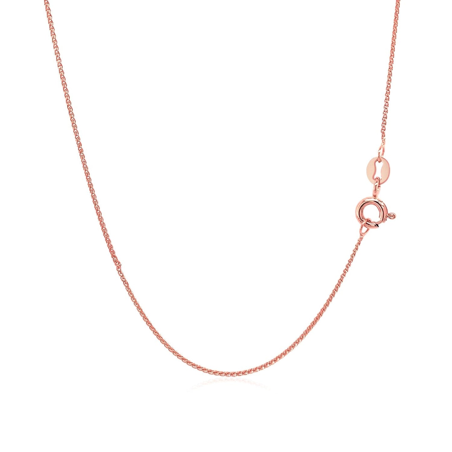 Cadena de trigo redonda de oro rosa de 14k con corte de diamante 0.6mm