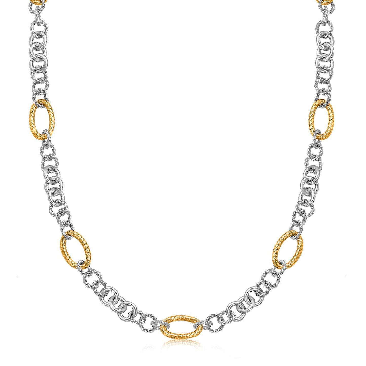 Collar con cadena de varios estilos, chapado en rodio, de oro amarillo de 18k y plata de ley