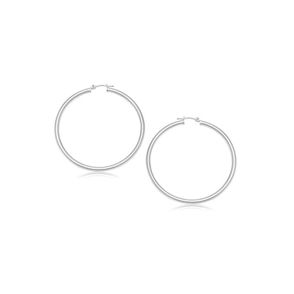Pendientes de aro pulidos de oro blanco de 14k (2 mm)
