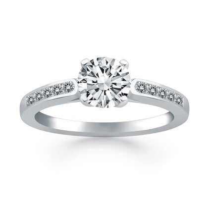 Anillo de compromiso tipo catedral con diamantes y engaste de canal de oro blanco de 14k