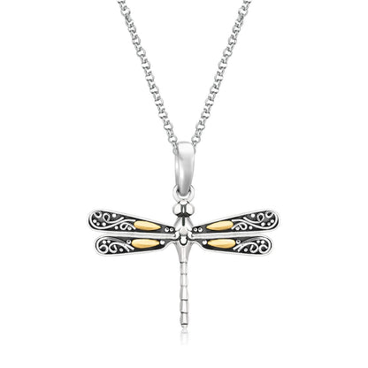 Colgante de oro amarillo de 18k y plata de ley con diseño de libélula