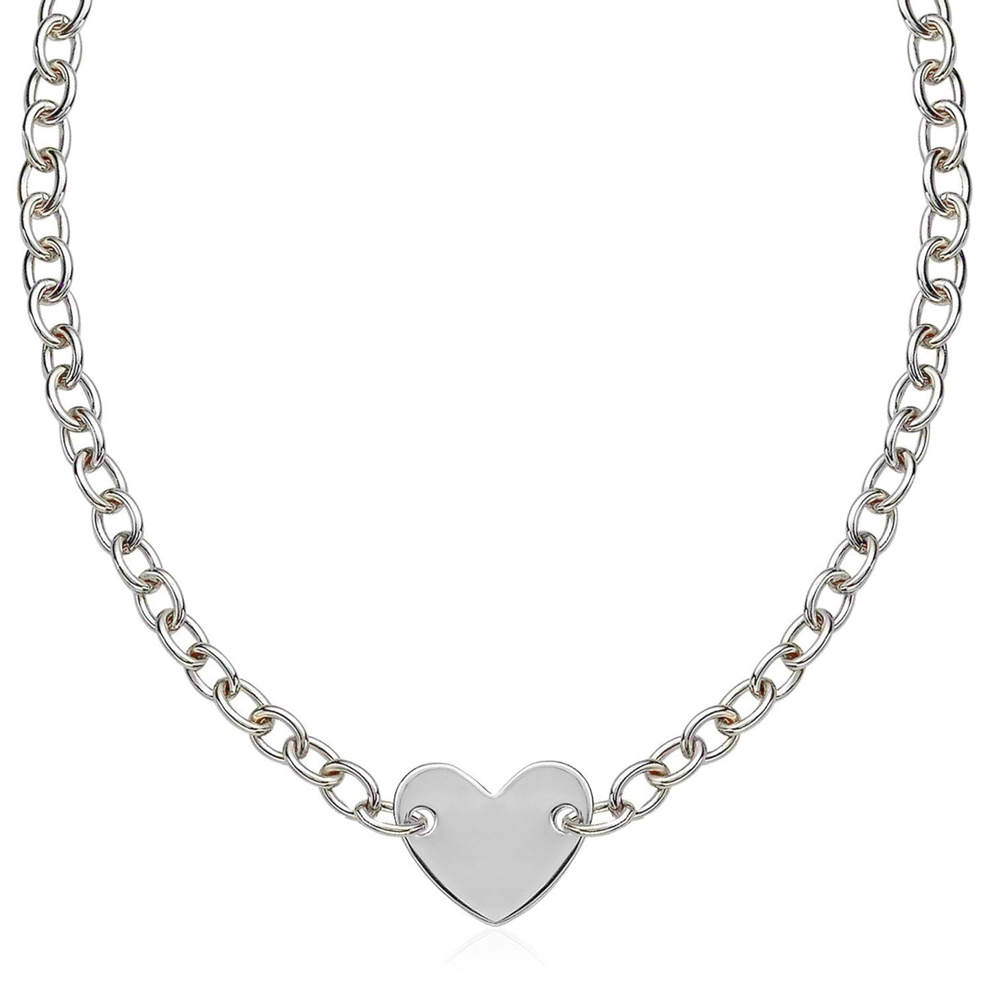 Pulsera de cadena de plata de ley rodiada con motivo de corazón plano