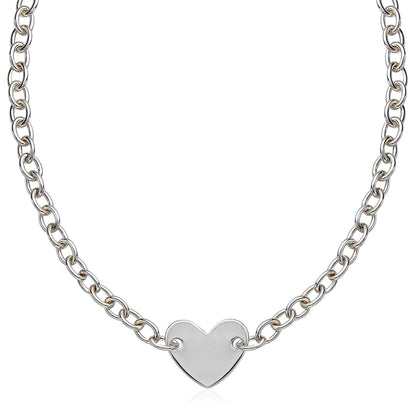 Pulsera de cadena de plata de ley rodiada con motivo de corazón plano