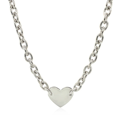 Pulsera de cadena de plata de ley rodiada con motivo de corazón plano