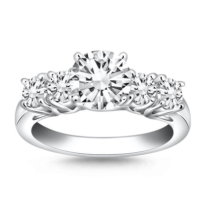 Anillo de compromiso de oro blanco de 14k con cinco diamantes en forma de enrejado