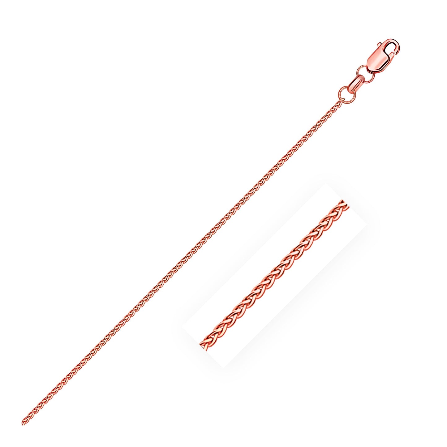 Cadena de Trigo Redonda con Corte de Diamante en Oro Rosa de 14k de 1.1mm
