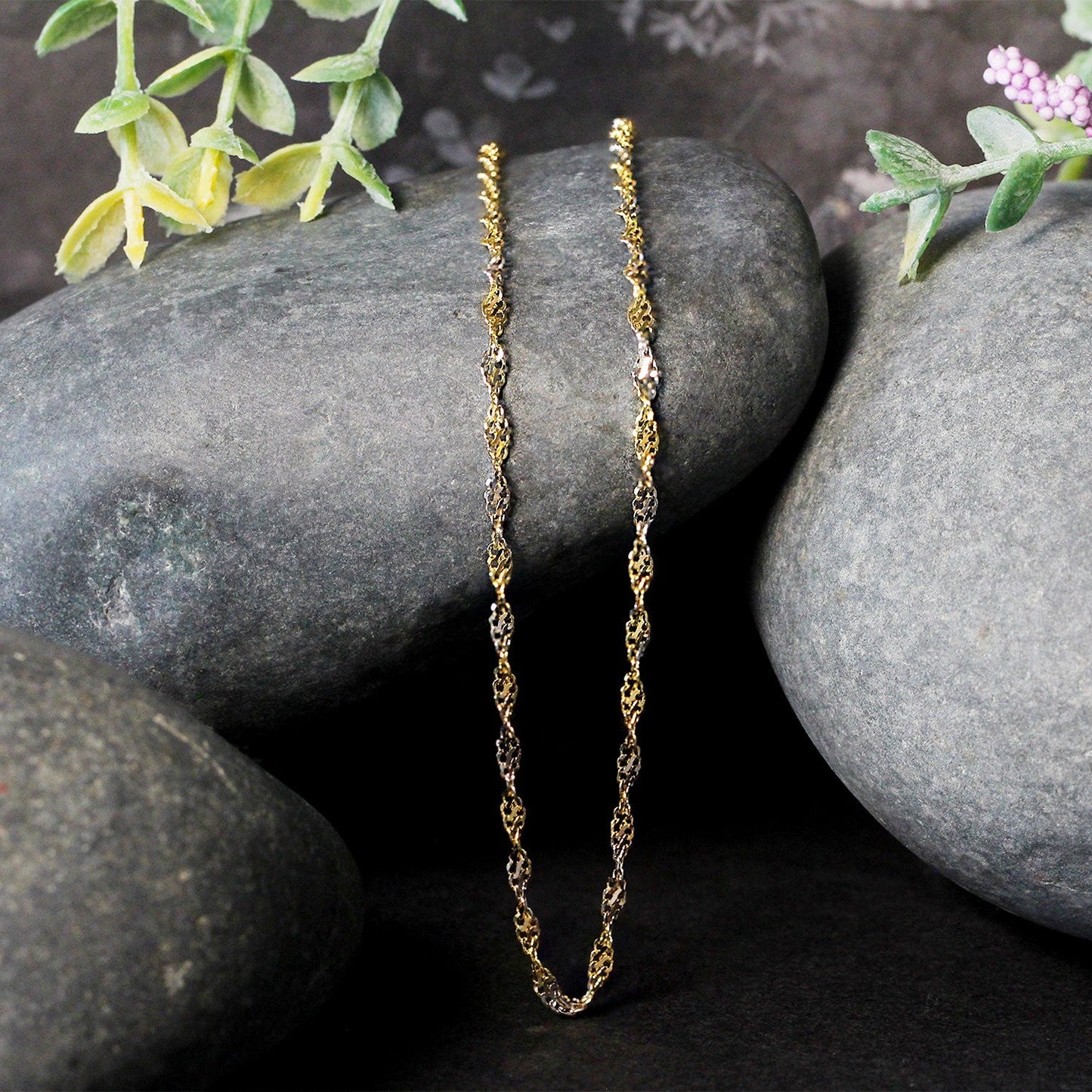 Cadena Singapur de oro bicolor de 14k y 2.0mm