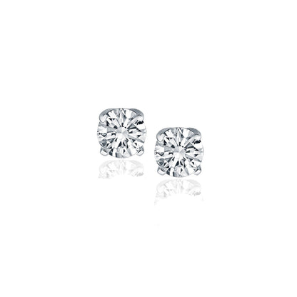 Pendientes de botón de oro blanco de 14k con diamante de cuatro puntas (1/2 quilate total)