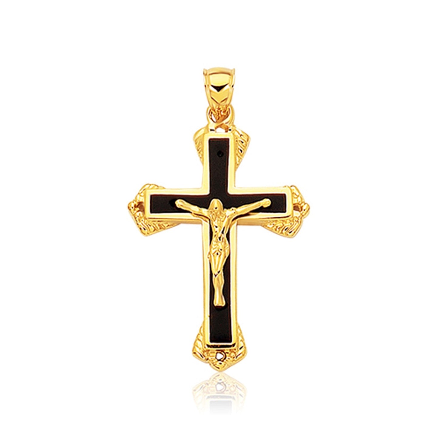 Colgante de cruz de ónix negro de oro amarillo de 14k