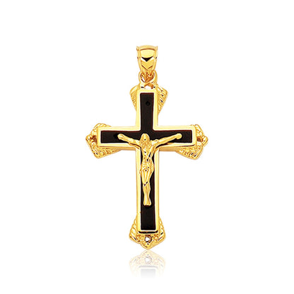Colgante de cruz de ónix negro de oro amarillo de 14k