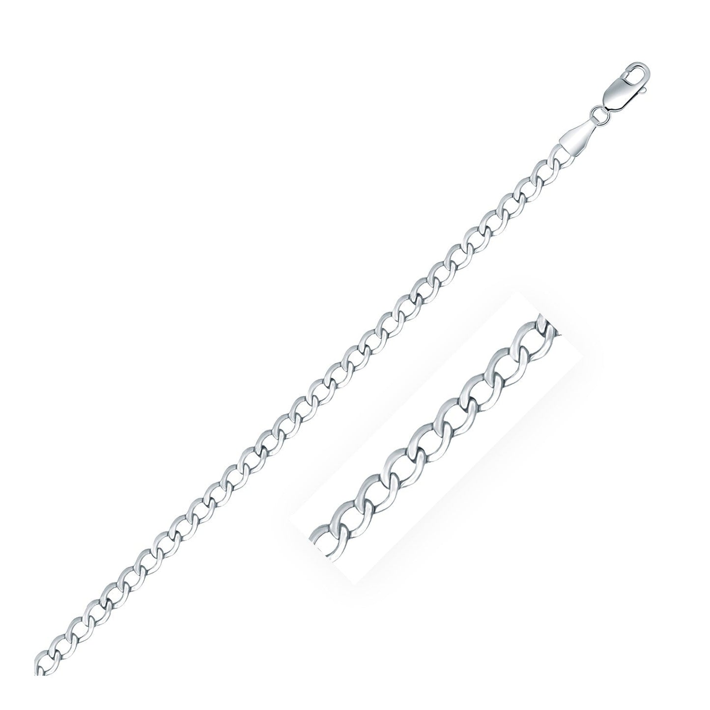 Cadena estilo acera de plata esterlina de 3,7 mm chapada en rodio