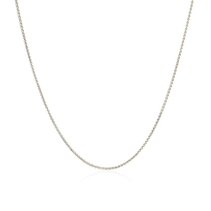 Cadena de trigo redonda de oro blanco de 14k con corte de diamante de 0,6mm