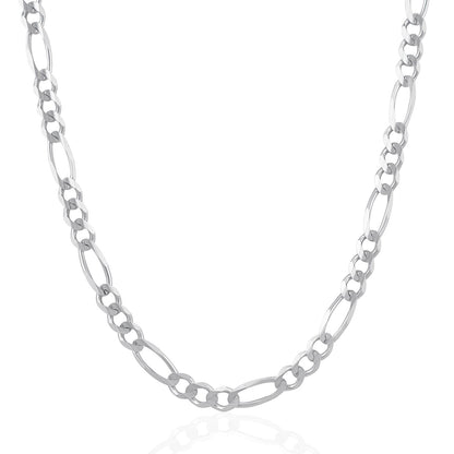 Cadena Figaro sólida de oro blanco de 14k y 6.0mm