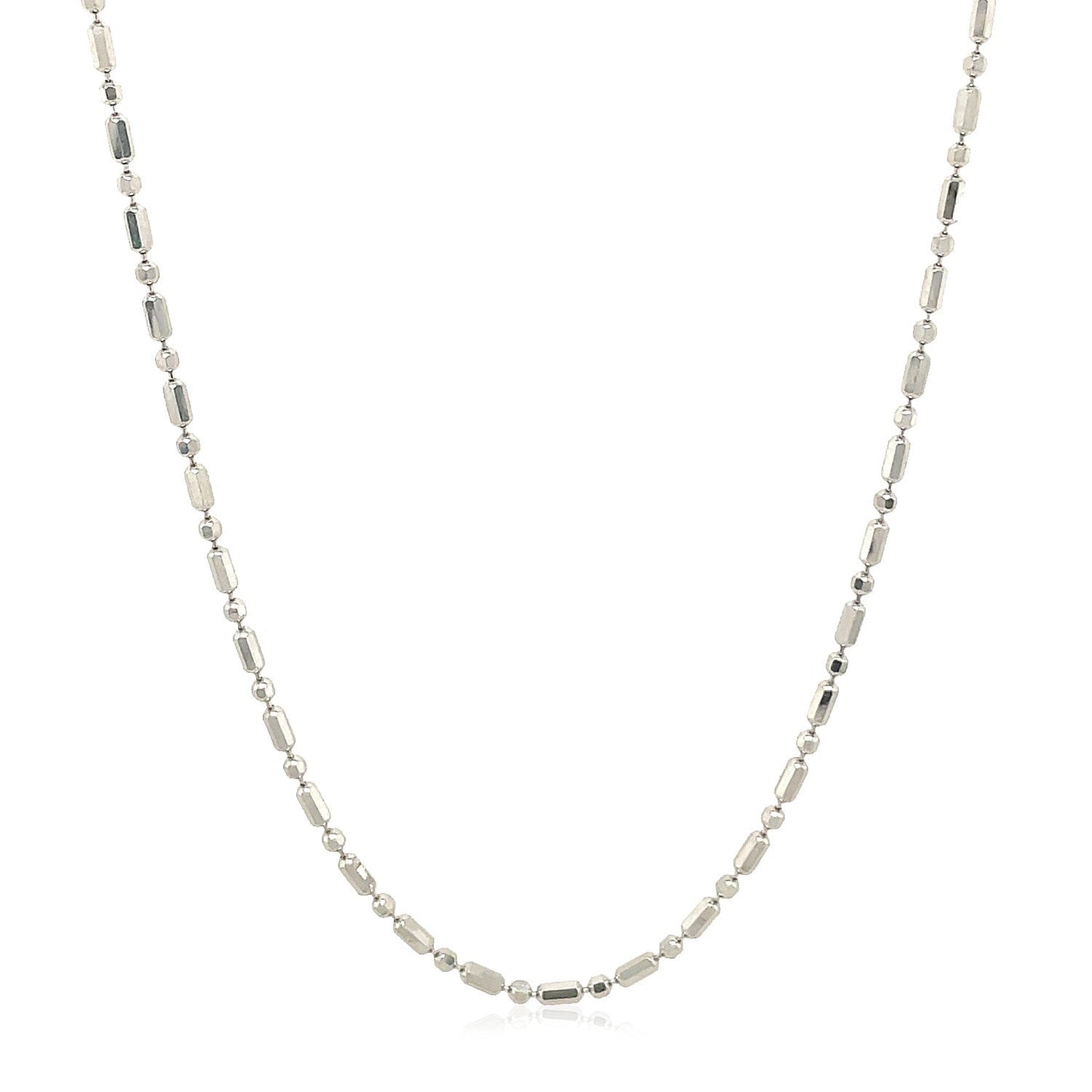 Cadena de cuentas alternas con corte de diamante de oro blanco de 14k y 1,5 mm