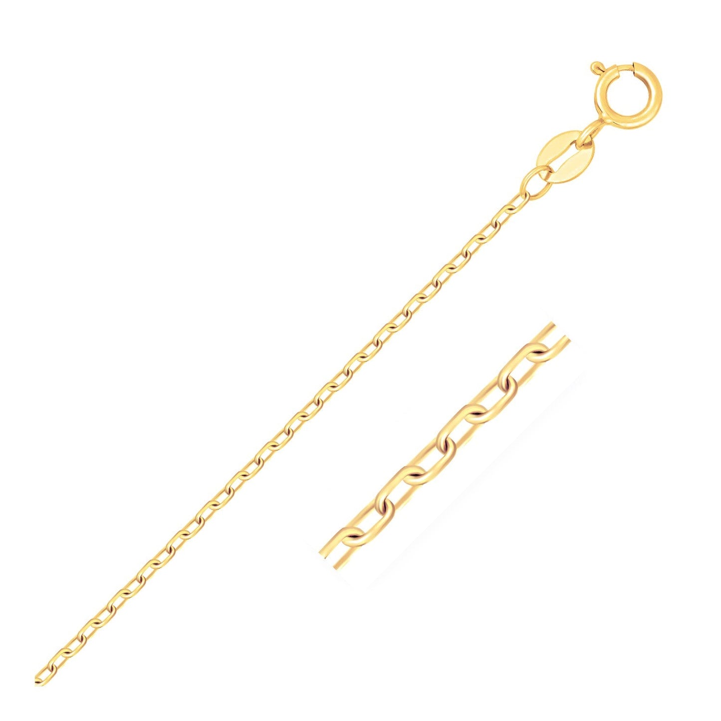 Cadena de eslabones de cable facetada de oro amarillo de 14k de 1,3mm