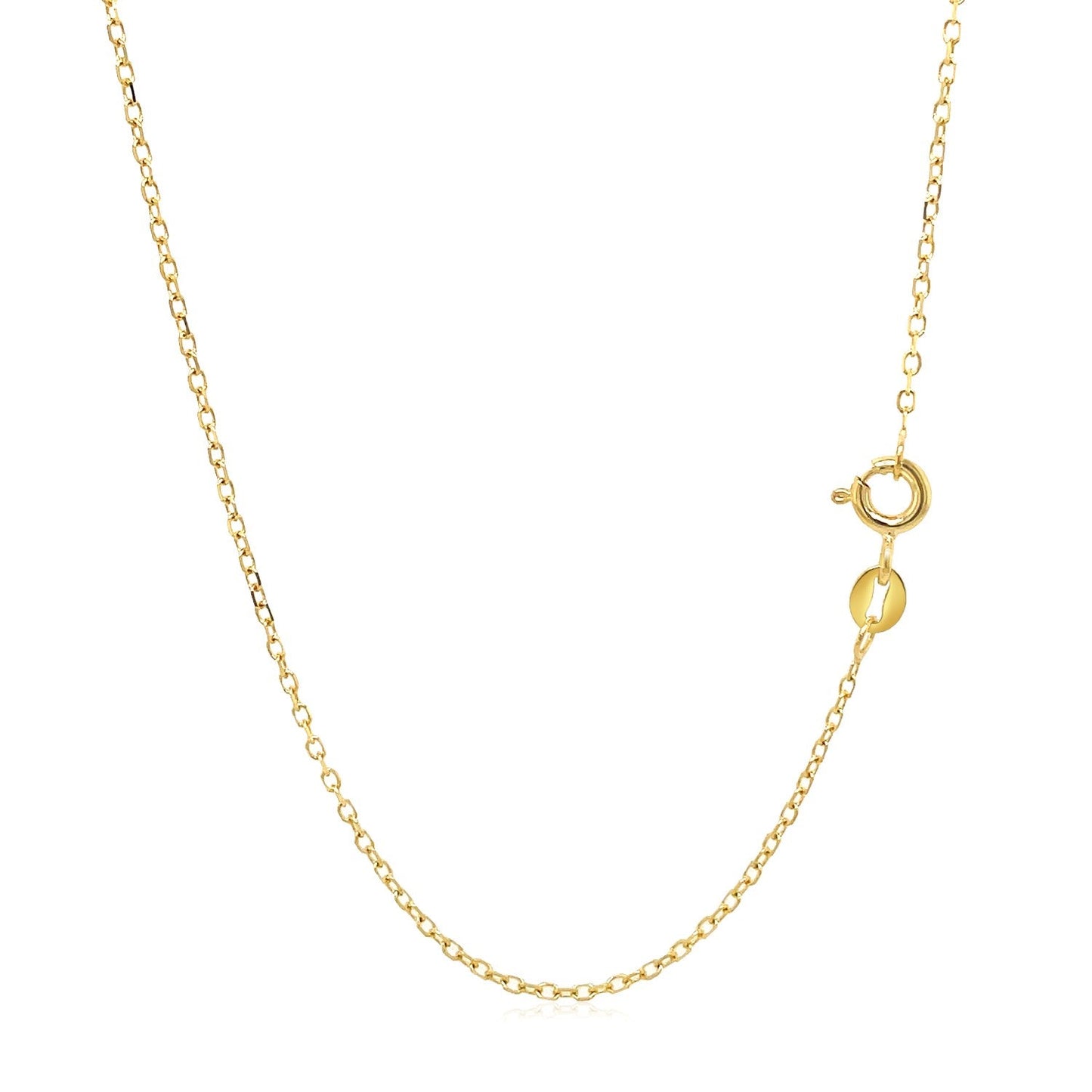 Cadena de eslabones de cable facetada de oro amarillo de 14k de 1,3mm