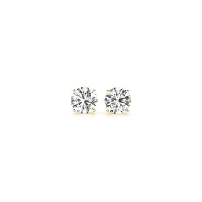 Aretes de diamante redondo cultivado en laboratorio de 1 quilate total certificado IGI de oro amarillo de 14k (G/VS2)