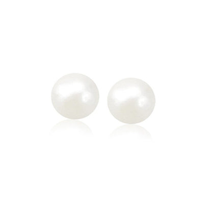 Pendientes de perlas cultivadas de agua dulce blancas de oro amarillo de 14 quilates (8,0 mm)