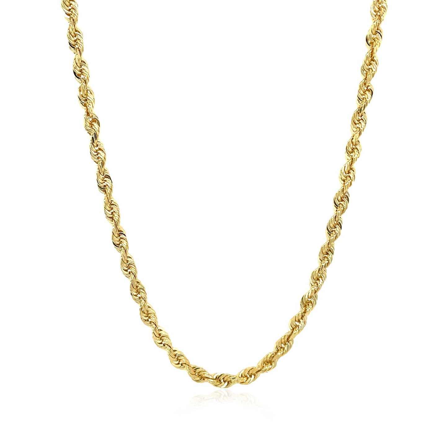 Cadena de soga sólida de oro amarillo de 14k con corte de diamante de 3.0mm