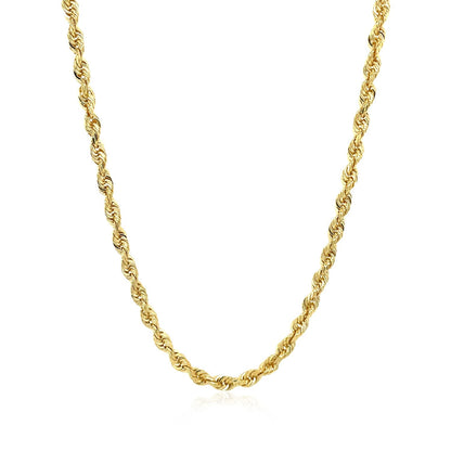 Cadena de soga sólida de oro amarillo de 14k con corte de diamante de 3.0mm