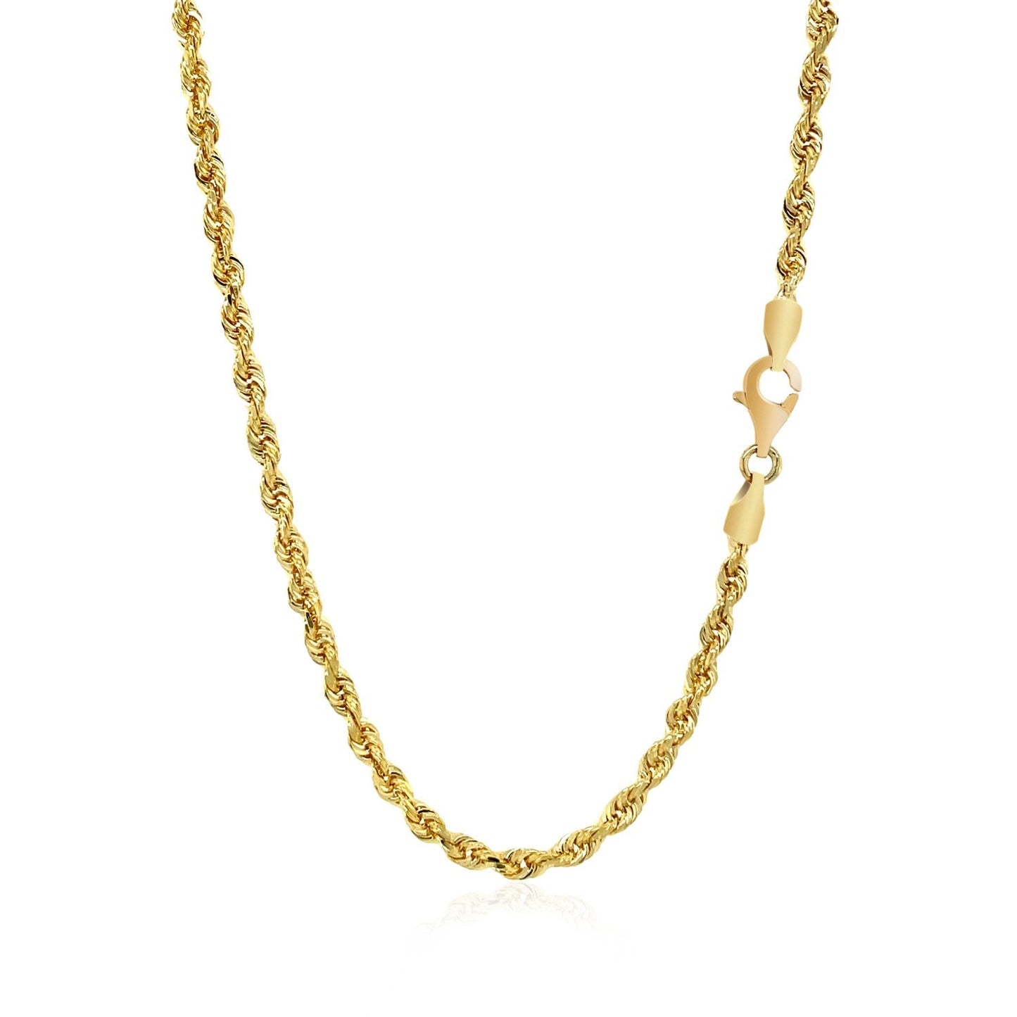 Cadena de soga sólida de oro amarillo de 14k con corte de diamante de 3.0mm