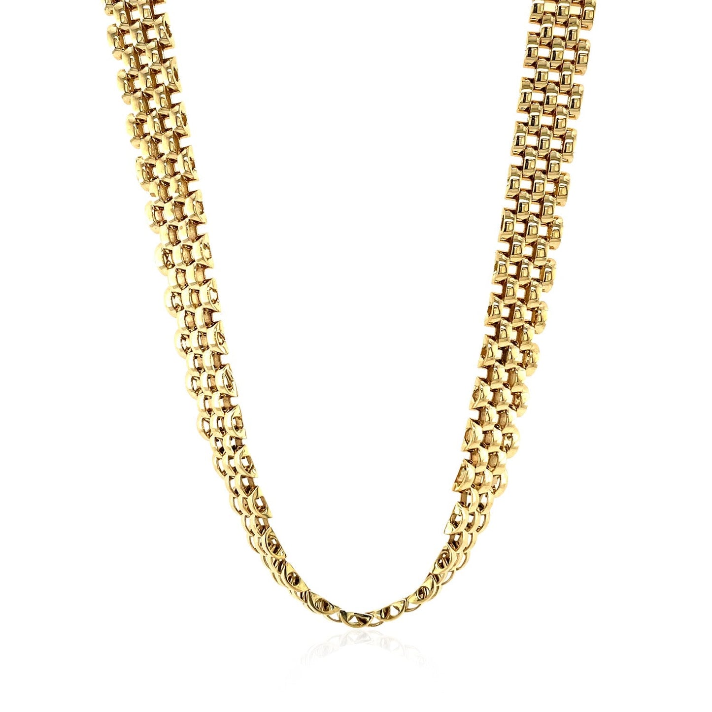 Collar de eslabones tipo pantera de oro amarillo de 14k, pulido y de varias filas