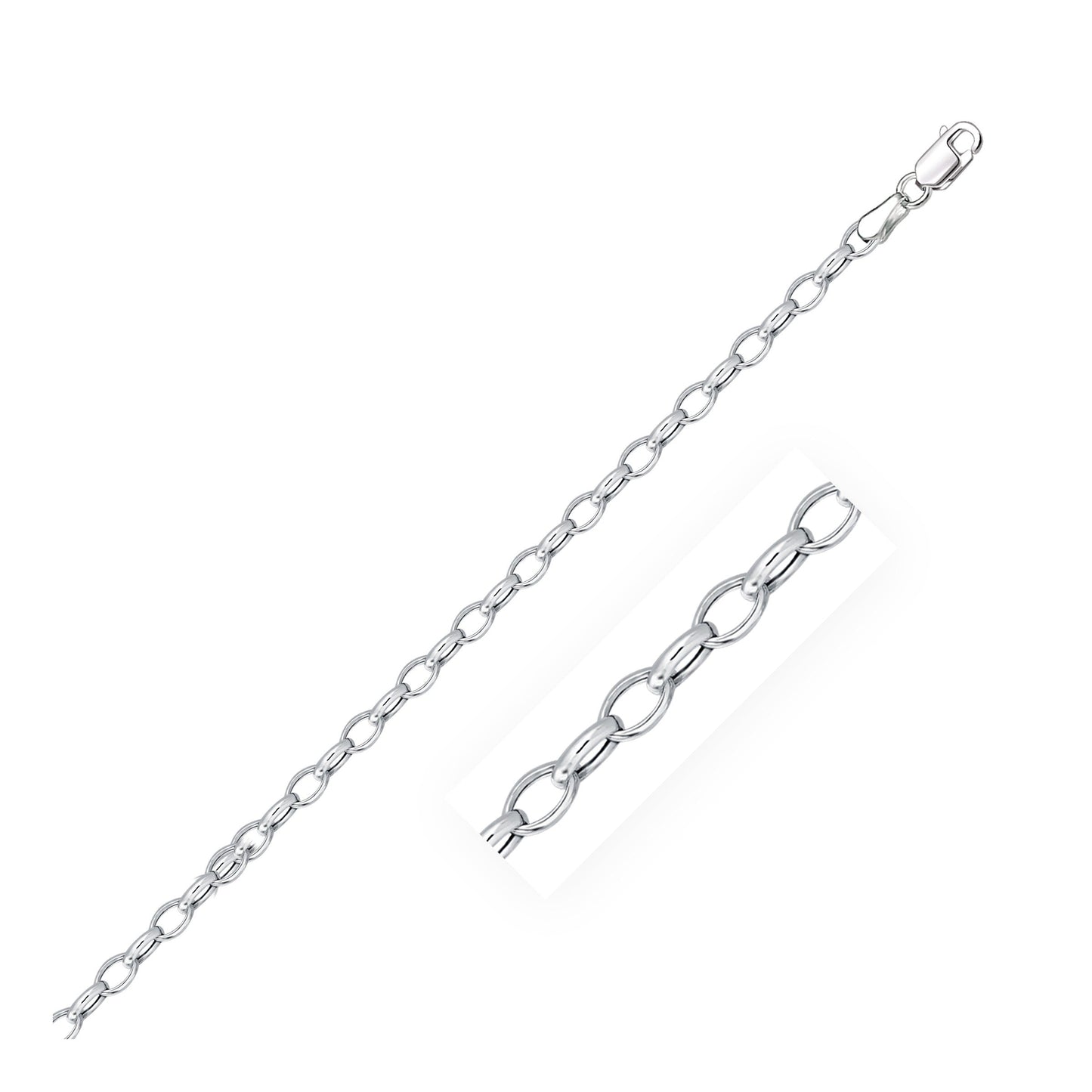 Cadena Rolo Ovalada de Oro Blanco de 14k de 3.2mm