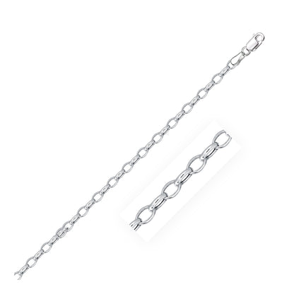 Cadena Rolo Ovalada de Oro Blanco de 14k de 3.2mm