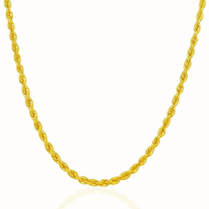 Cadena de cuerda maciza de oro amarillo de 14k y 3.0mm