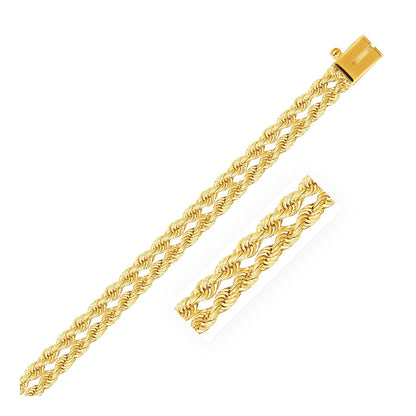 Pulsera de cuerda de doble fila de 5,0 mm de oro amarillo de 14k