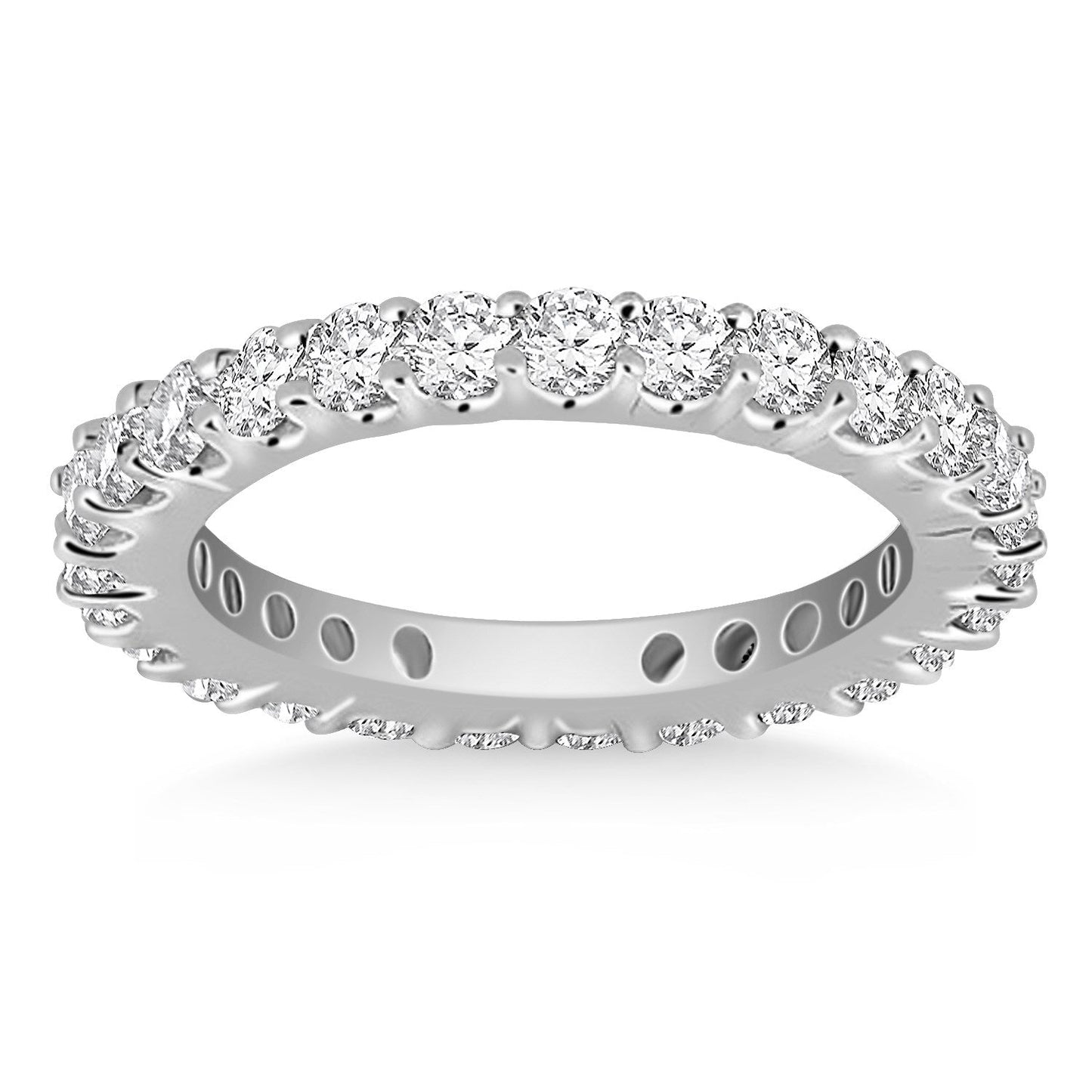 Anillo de eternidad de oro blanco de 14k con diamantes redondos y montadura de garra común