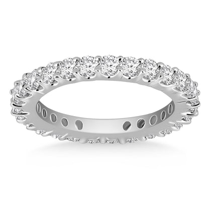 Anillo de eternidad de oro blanco de 14k con diamantes redondos y montadura de garra común