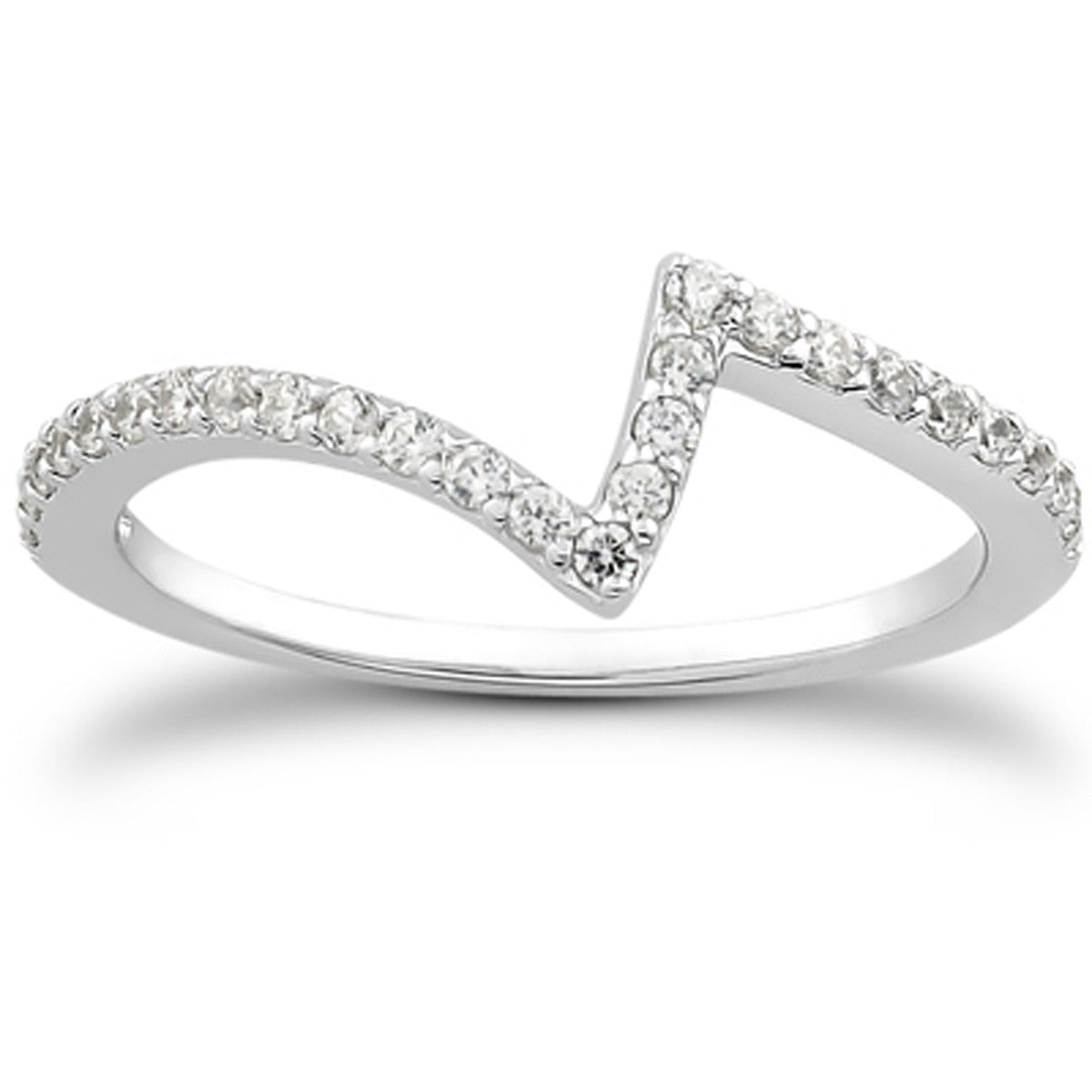 Anillo de boda de oro blanco de 14k con diamantes pavé en zig-zag de fantasía