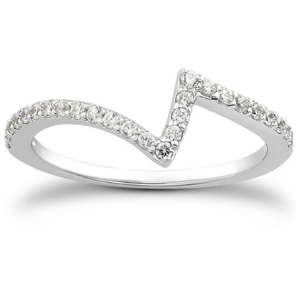 Anillo de boda de oro blanco de 14k con diamantes pavé en zig-zag de fantasía
