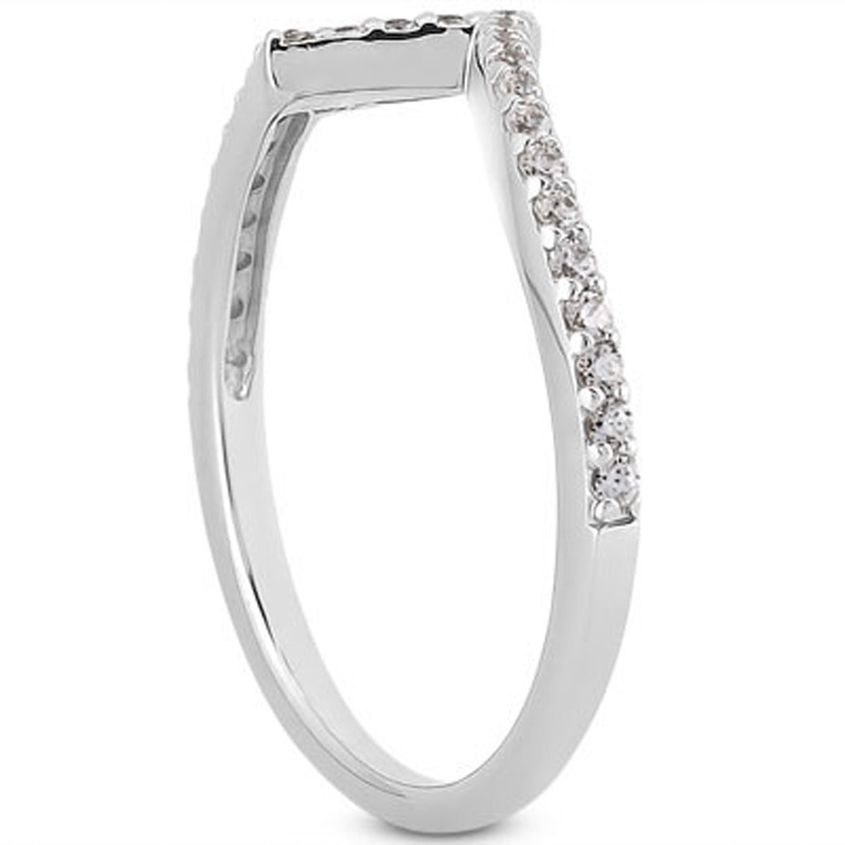 Anillo de boda de oro blanco de 14k con diamantes pavé en zig-zag de fantasía